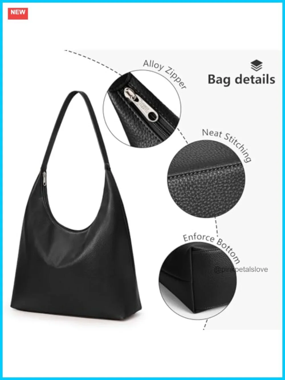 Vegan Leather Hobo Tote Bag with Zipper Closure Large Capacity Work Bag